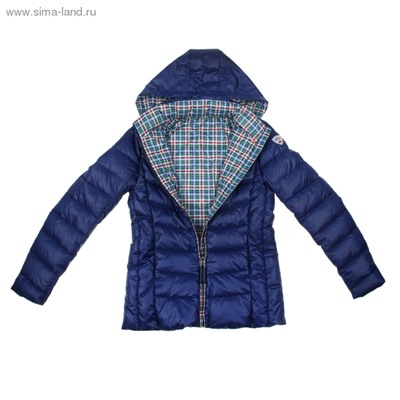 Куртка двусторонняя для девочки "Риана", рост 122 (64), цвет синий/клетка