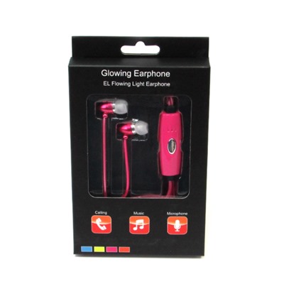 Светящиеся вакуумные металлические наушники Glow с розовым EL свечением пуля