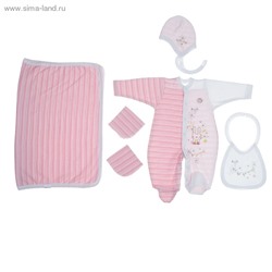 Детский комплект: комбинезон, шапочка, салфетки (2 шт), нагрудник, плед, рост 56-62, цвет розовый
