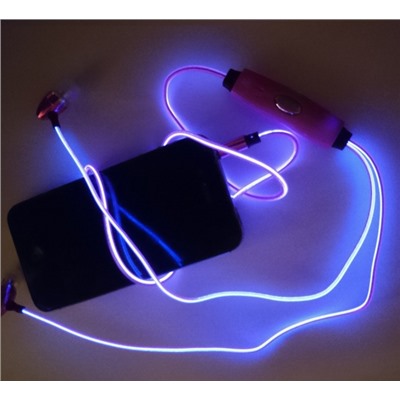 Светящиеся вакуумные металлические наушники Glow с пурпурным EL свечением пуля
